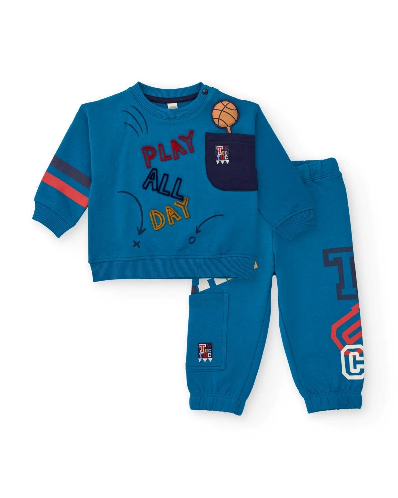 Tuc Tuc Erkek Çocuk Mavi Eşofman Takımı – Basketbol Nakışlı Sweatshirt ve Pantolon