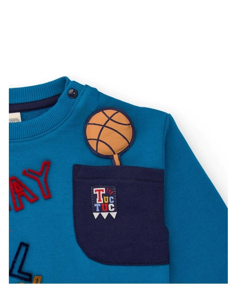 Tuc Tuc Erkek Çocuk Mavi Eşofman Takımı – Basketbol Nakışlı Sweatshirt ve Pantolon