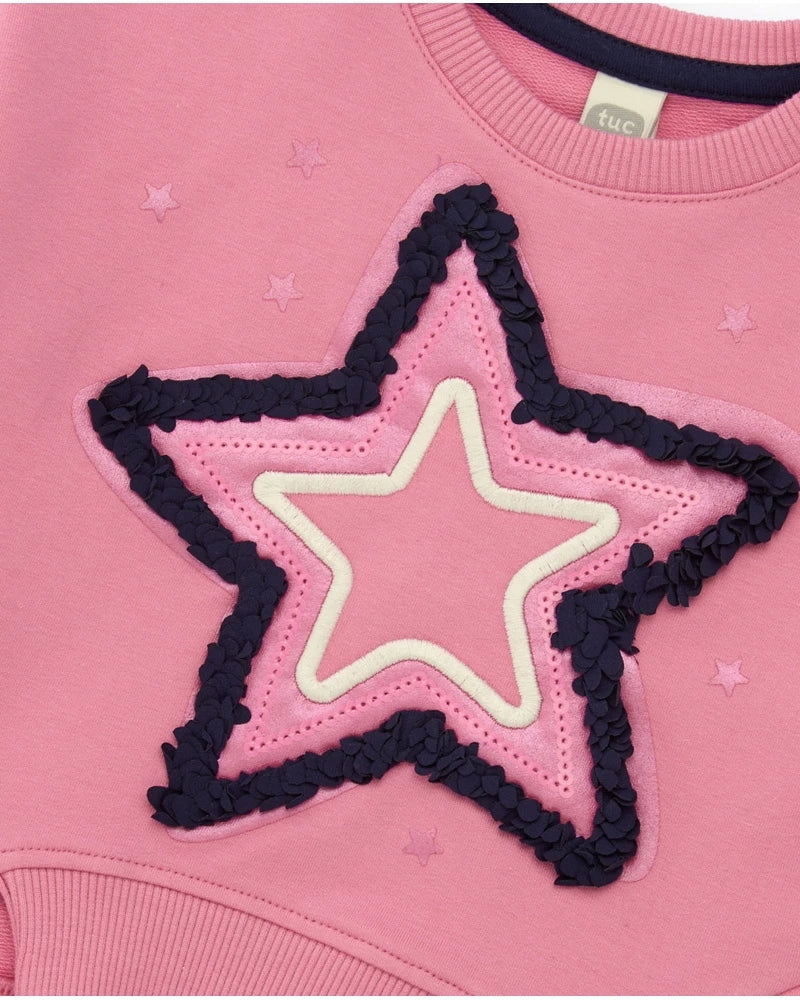 Tuc Tuc Kız Çocuk Pembe Yıldızlı Sweatshirt & Lacivert Yıldız Baskılı Tayt Takımı