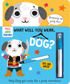 What Will You Wear, Dog? suyla boyanan kitap, kapak: korsan köpek ve sulu boya kalemi
