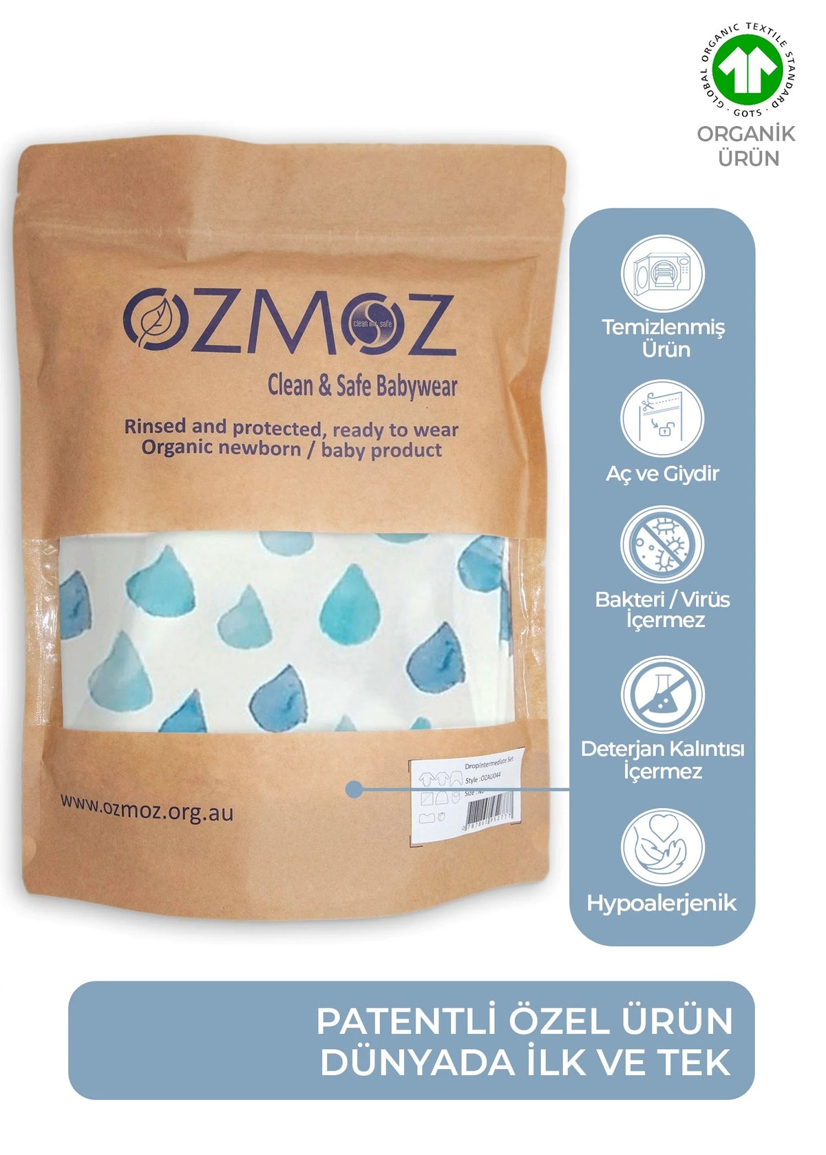 Clean&Safe GOTS Sertifikalı %100 Organik Pamuk Hastane Çıkış Seti Drop – 8 Parça