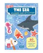 Stickers and Activities The Sea kapağı, mavi zeminde köpek balığı ve renkli deniz canlıları