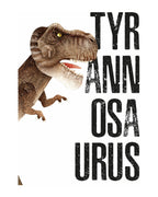 Büyük Tyrannosaurus yazısının yanında T-Rex başı ve pençesi, kitabın açılış sayfası