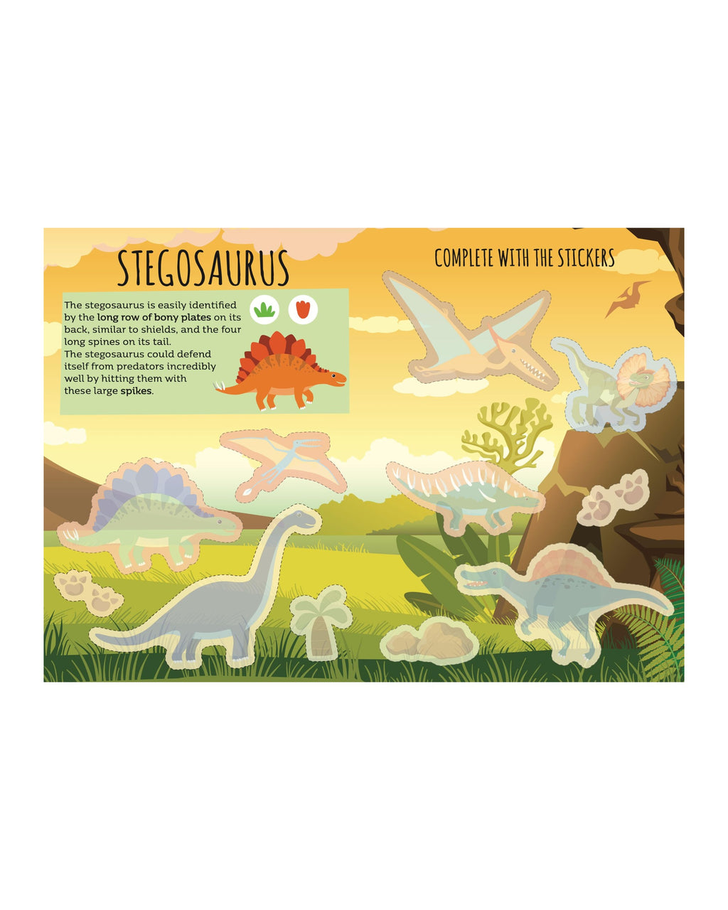 Stegosaurus sahnesini sticker'larla tamamlama sayfası