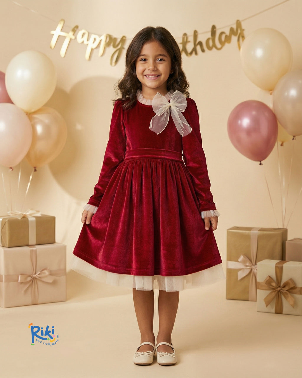 Velvet Bloom  Özel Dikim Kız Çocuk Elbisesi – Kırmızı