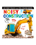 Noisy Construction sesli iş makineleri kitabının kapağı, sarı ekskavatör ve kamyon