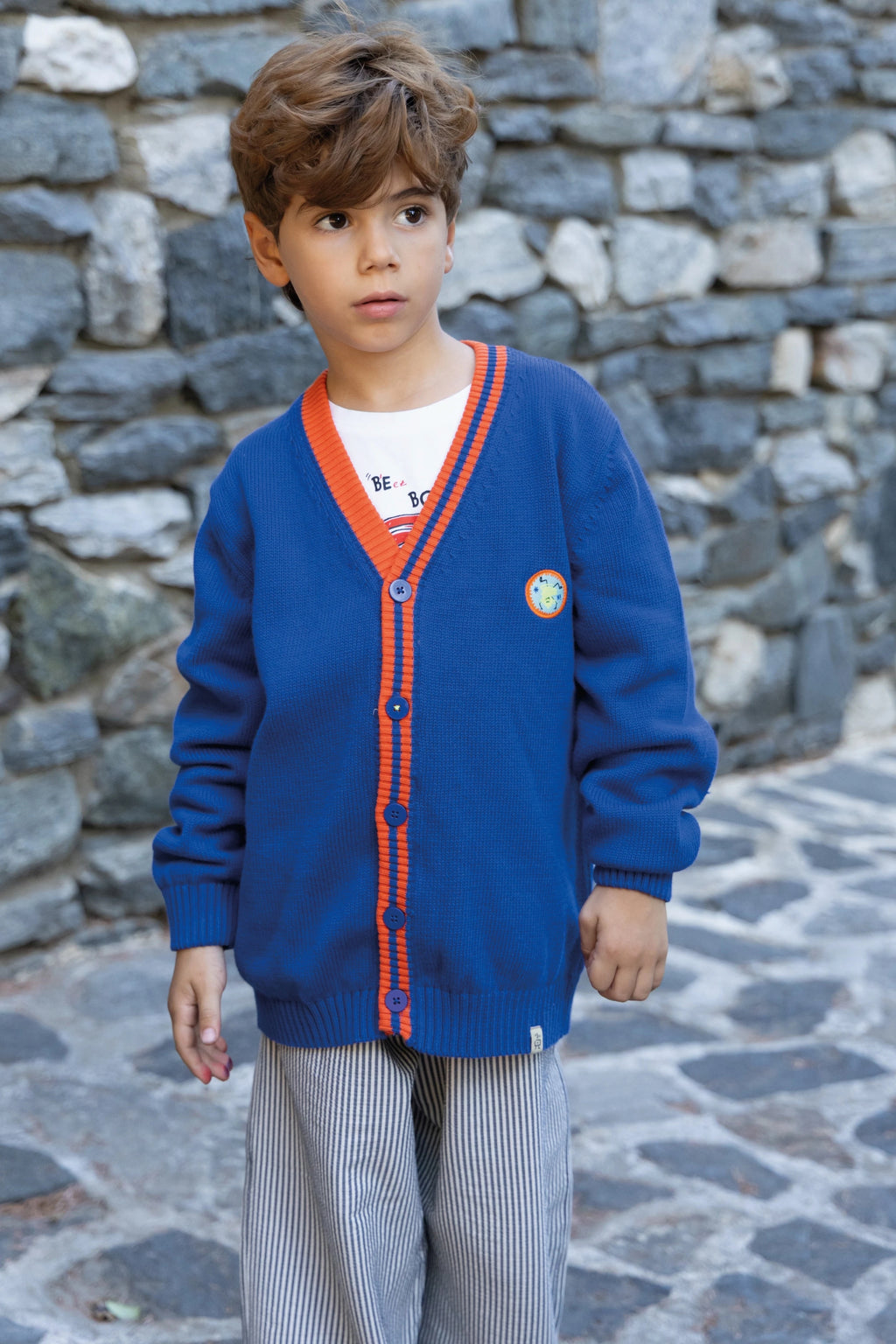 Stripes Triko Ceket – Mavi & Turuncu Biyeli