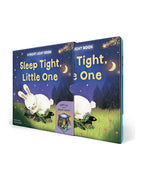 Koruyucu kutusundan yarı çıkmış Sleep Tight Little One kitabı