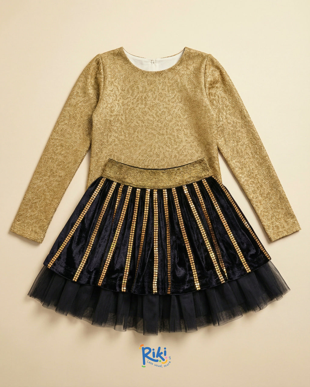 Golden Elegance Bluz – Dokulu Gold Motifli Özel Dikim