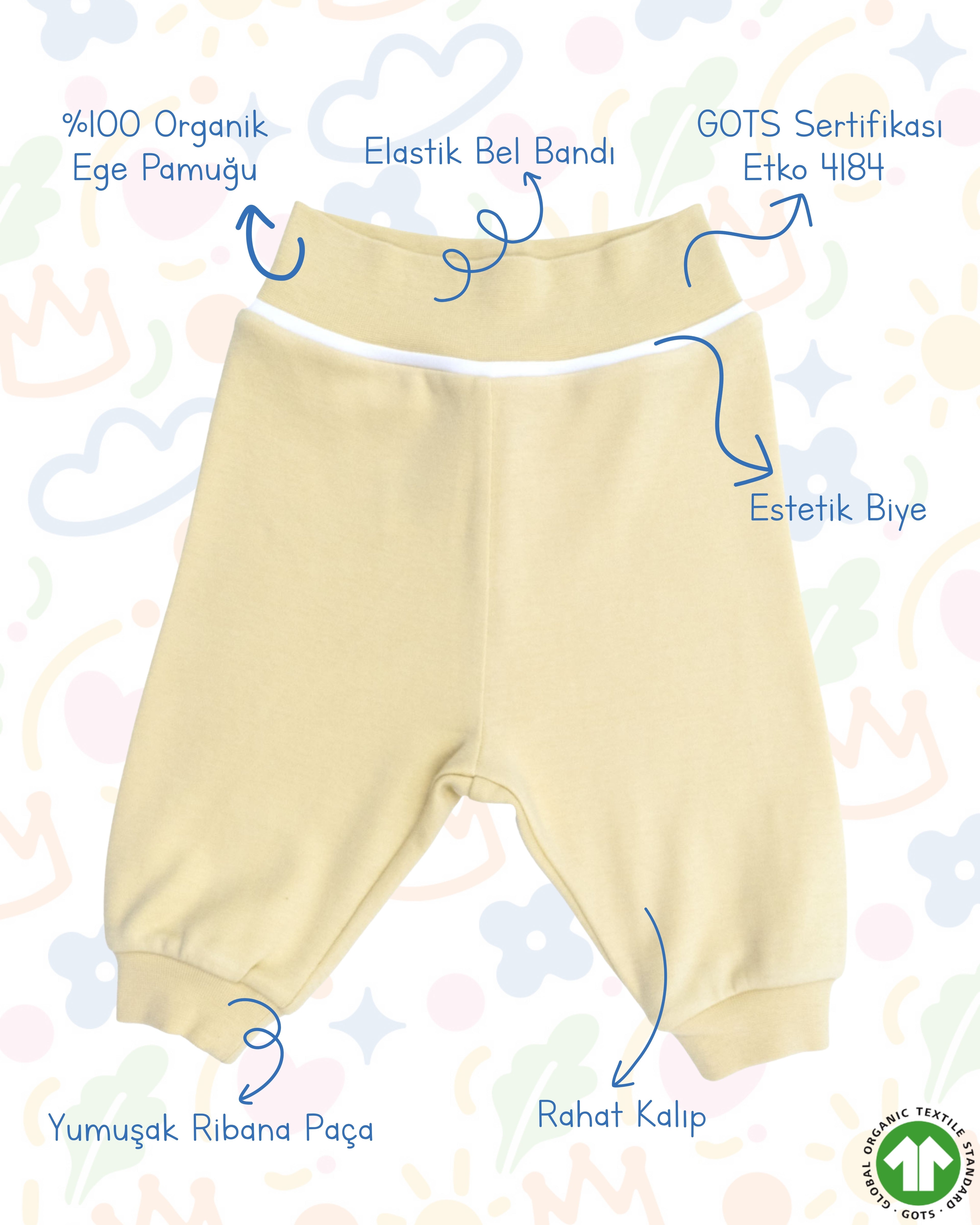 Crystal Baby Organik Pamuk Bebek Pantolonu - Hay Yellow