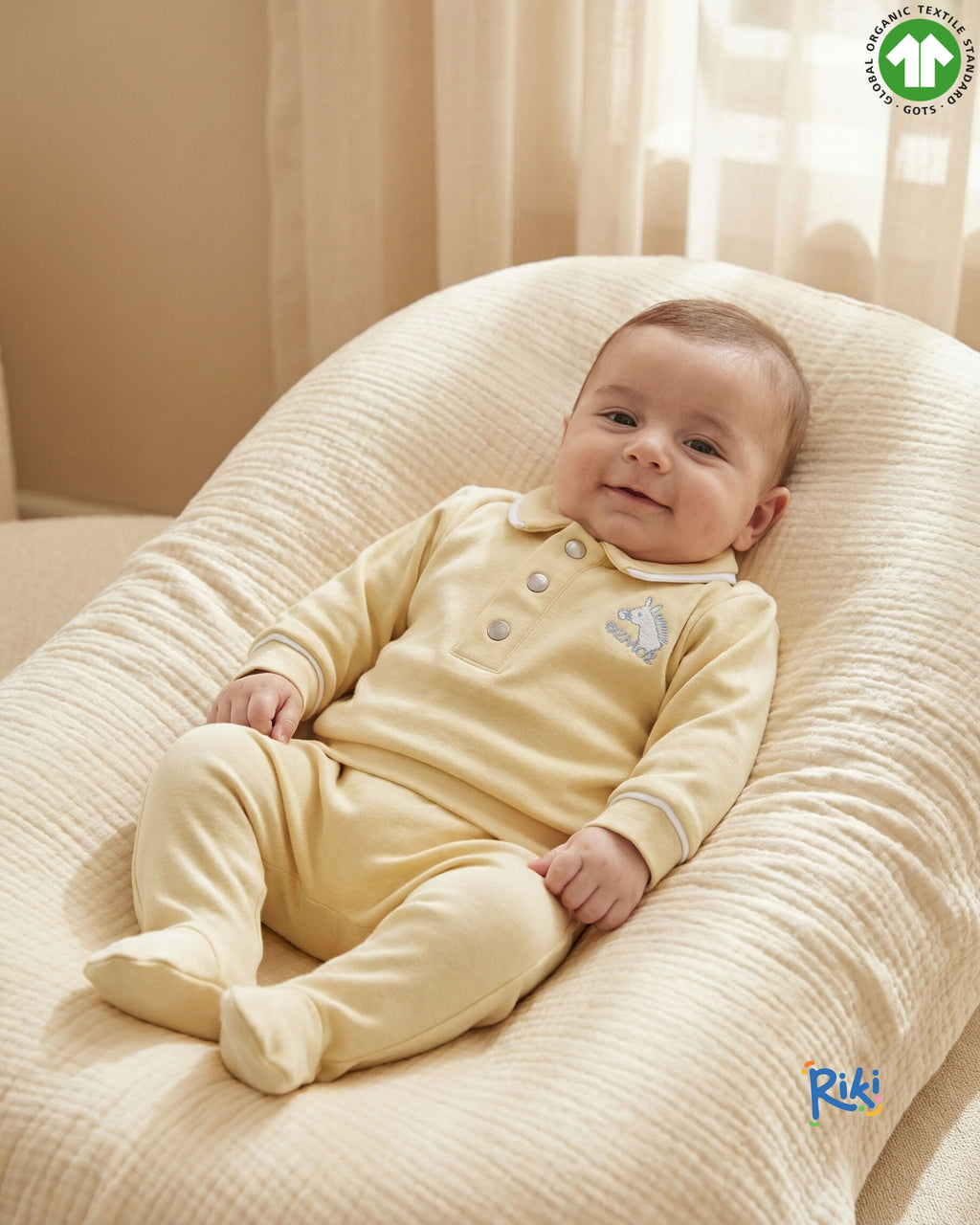 Crystal Baby Organik Pamuk Patikli Bebek Pantolonu - Hay Yellow