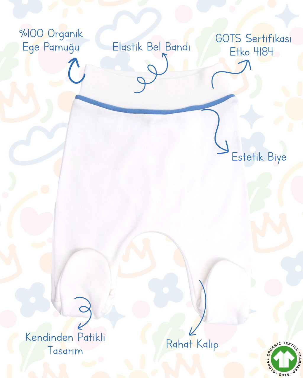 Crystal Baby Organik Pamuk Patikli Bebek Pantolonu - Saf Beyaz