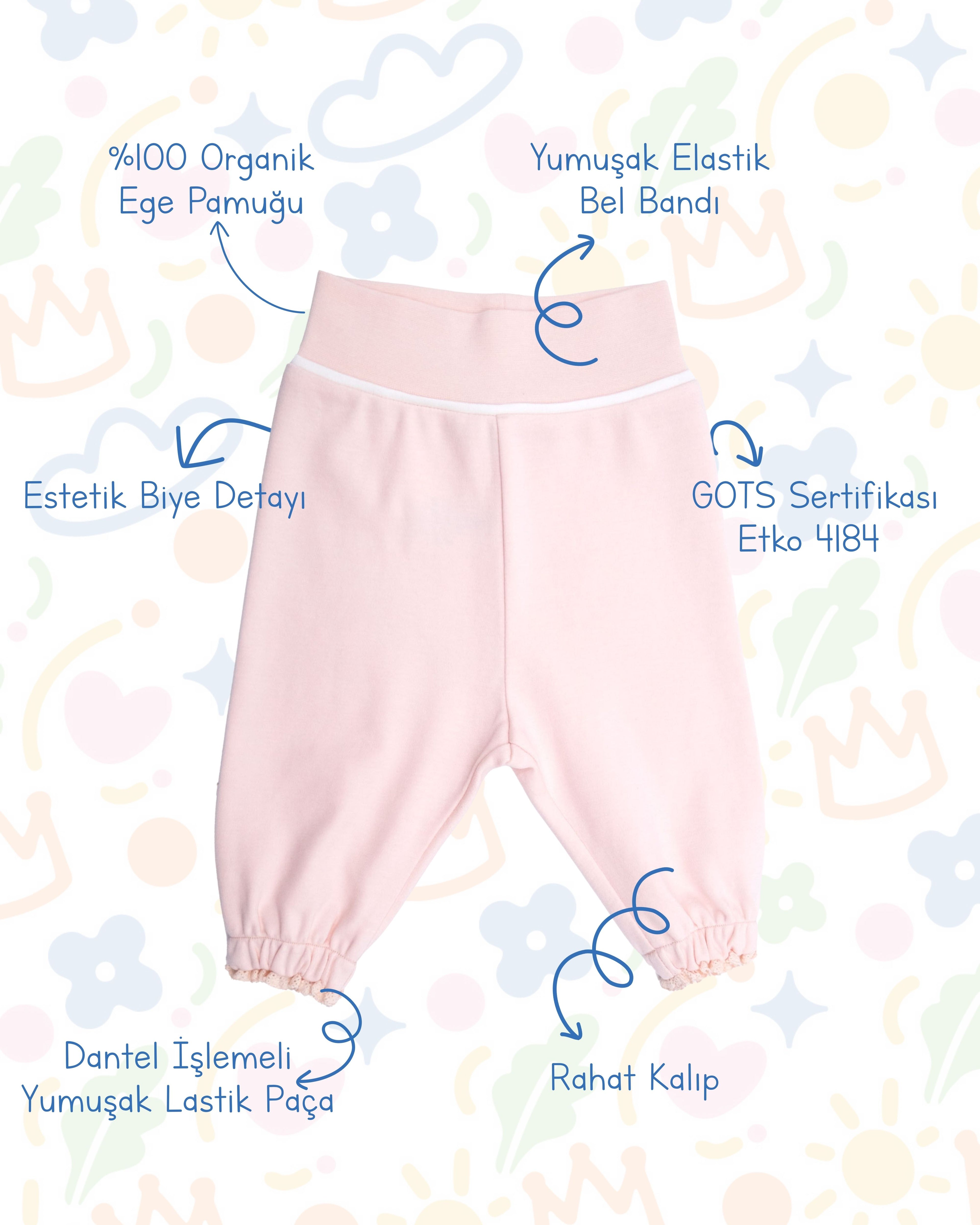 Crystal Baby Organik Pamuk Bebek Pantolonu - Cloud Pink