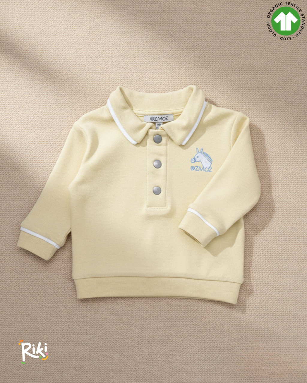 Crystal Baby Organik Pamuk Polo Yaka Uzun Kollu Üst – Hay Yellow