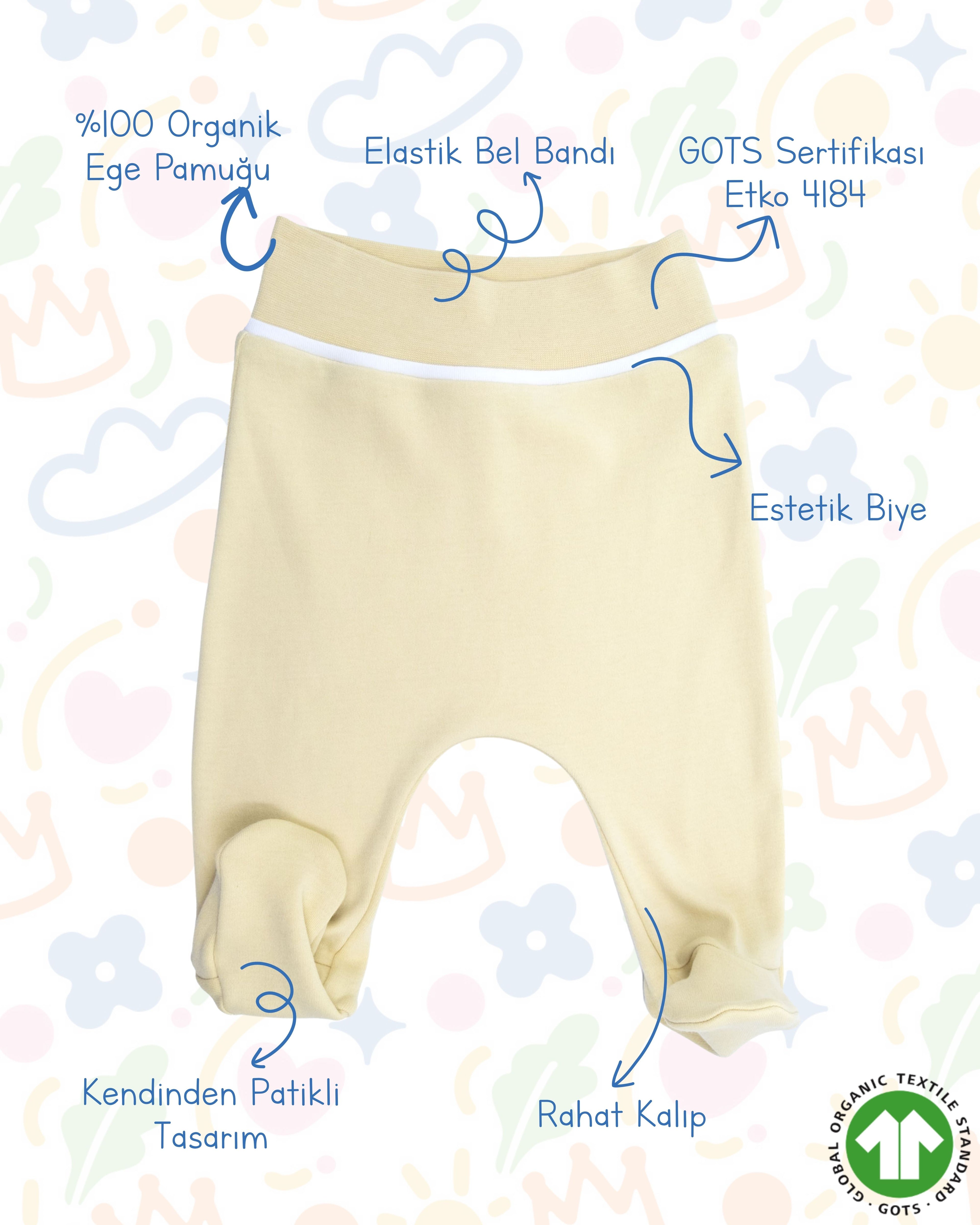 Crystal Baby Organik Pamuk Patikli Bebek Pantolonu - Hay Yellow
