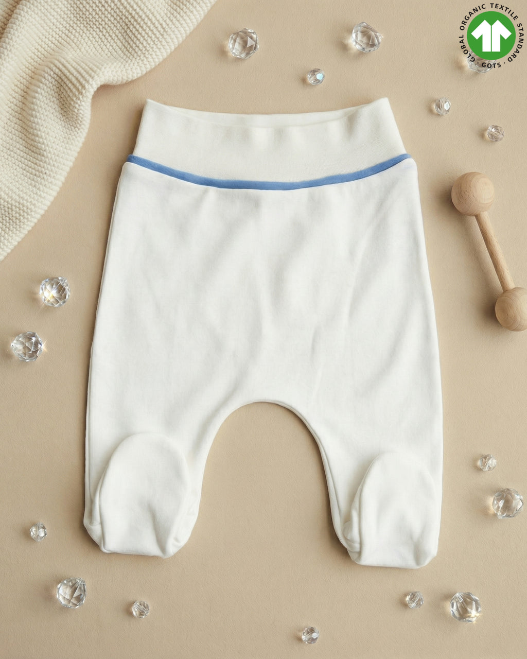 Crystal Baby Organik Pamuk Patikli Bebek Pantolonu - Saf Beyaz