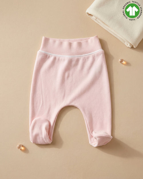 Crystal Baby açık pembe patikli bebek pantolonu, önden görünüm: geniş katlanır bel