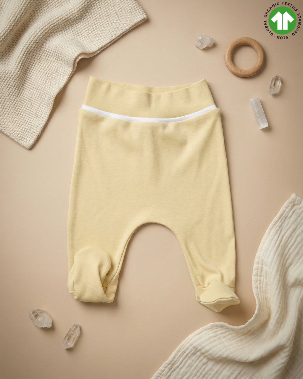 Crystal Baby Organik Pamuk Patikli Bebek Pantolonu - Hay Yellow