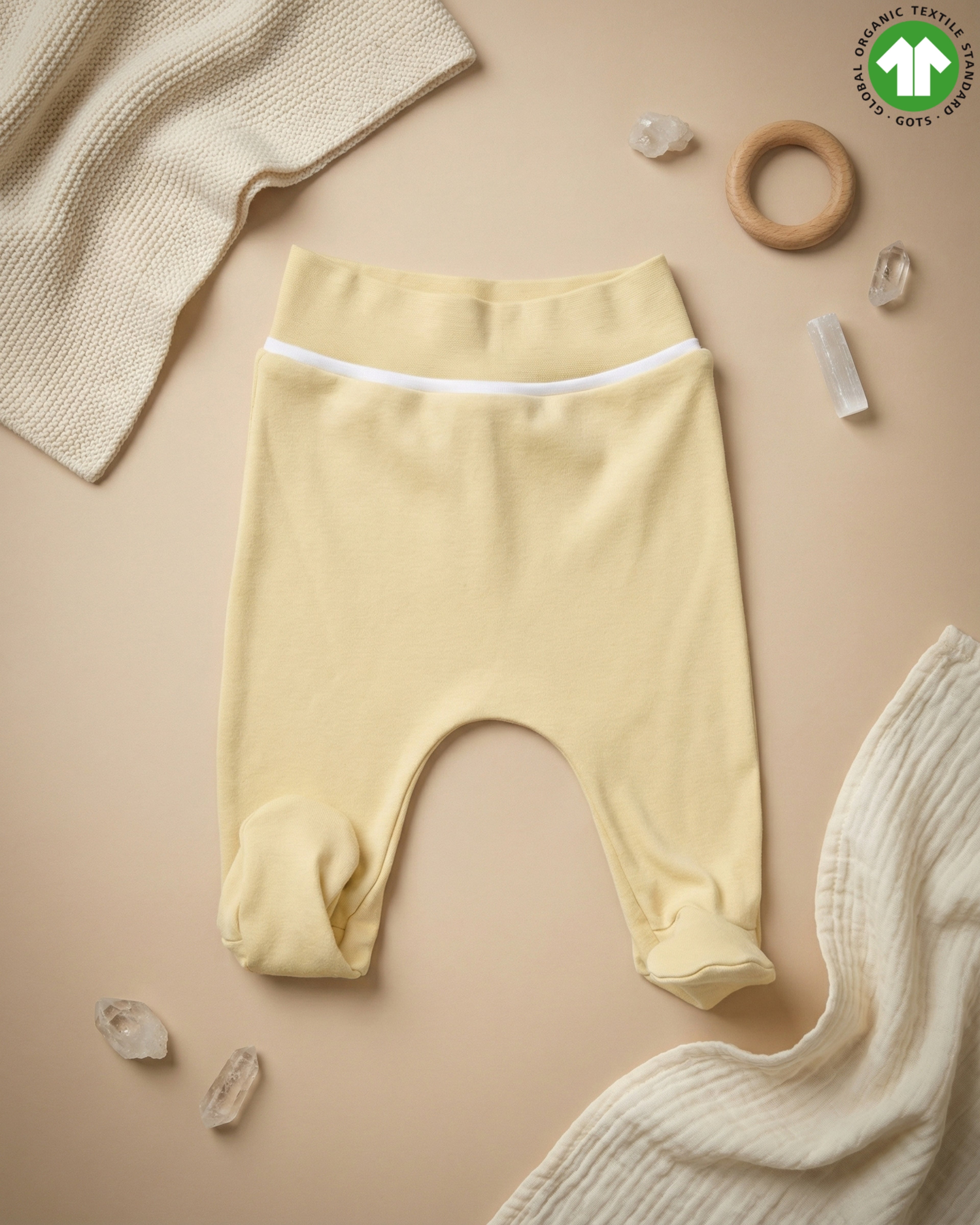Crystal Baby Organik Pamuk Patikli Bebek Pantolonu - Hay Yellow