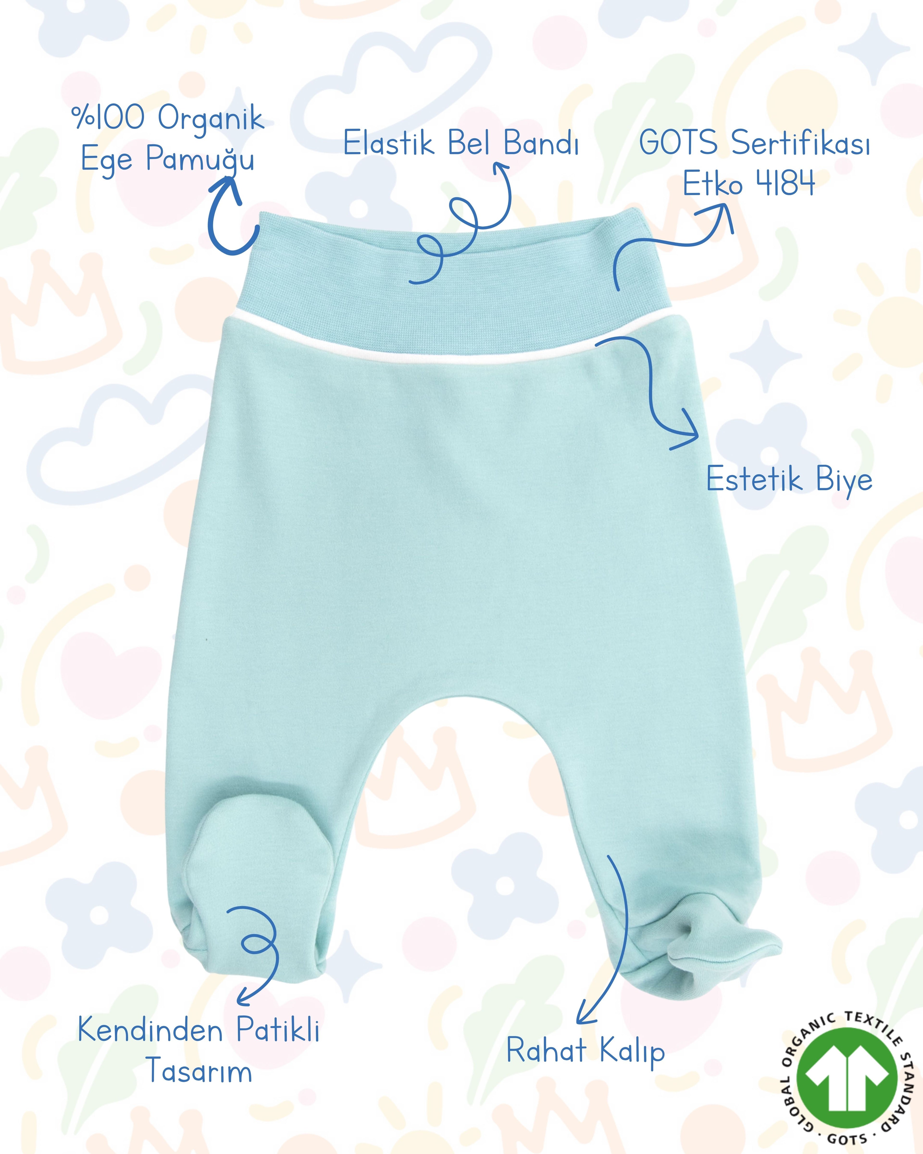 Crystal Baby Organik Pamuk Patikli Bebek Pantolonu - Eggshell Blue