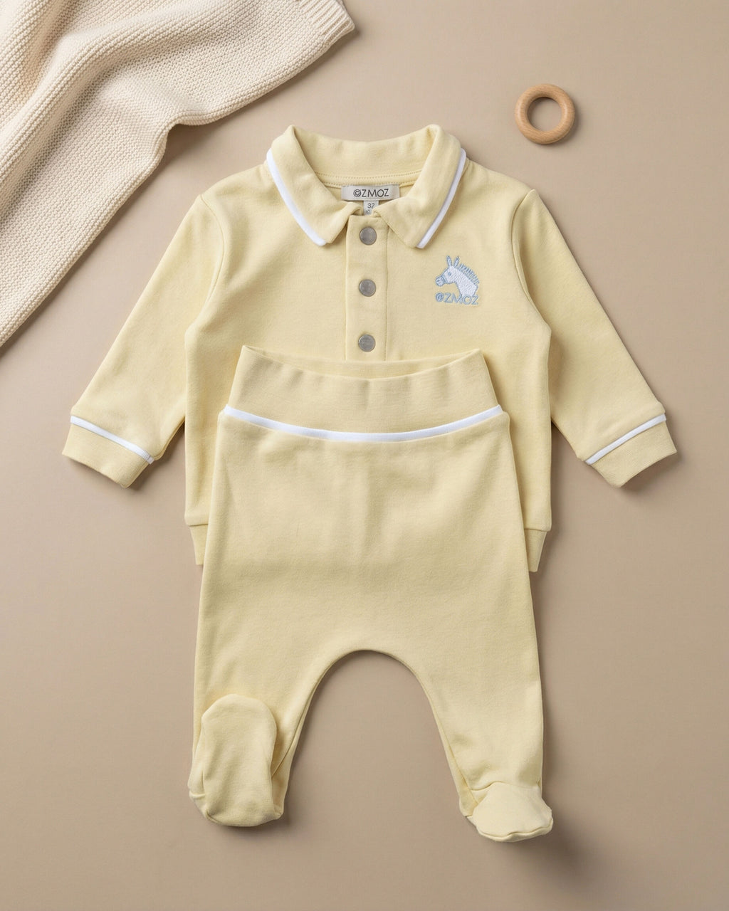 Crystal Baby Organik Pamuk Patikli Bebek Pantolonu - Hay Yellow