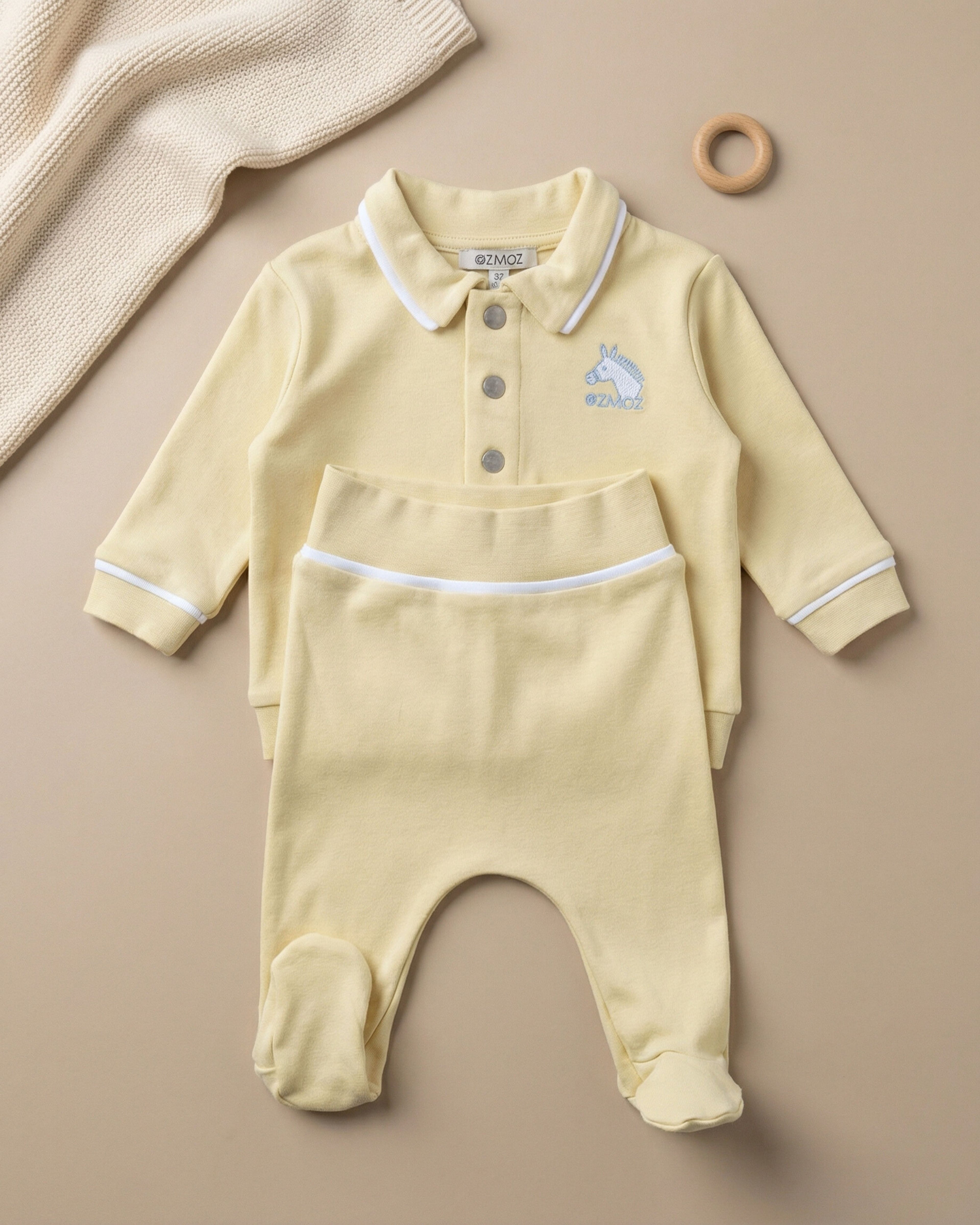 Crystal Baby Organik Pamuk Patikli Bebek Pantolonu - Hay Yellow