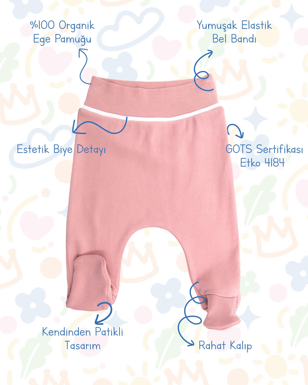 Crystal Baby Organik Pamuk Patikli Bebek Pantolonu - Rose Pink