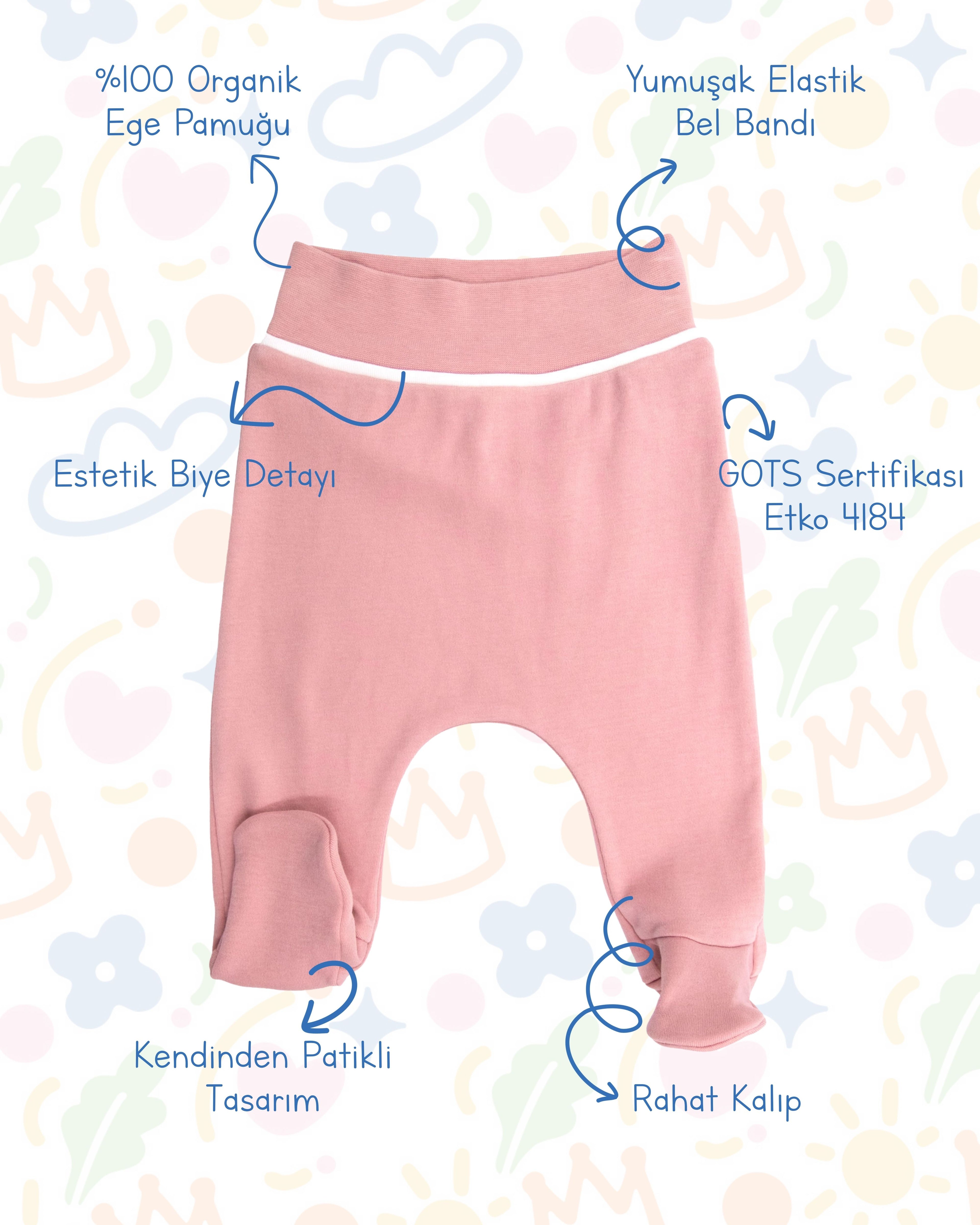 Crystal Baby Organik Pamuk Patikli Bebek Pantolonu - Rose Pink
