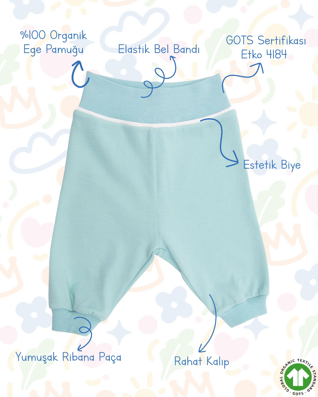 Crystal Baby Organik Pamuk Bebek Pantolonu - Eggshell Blue