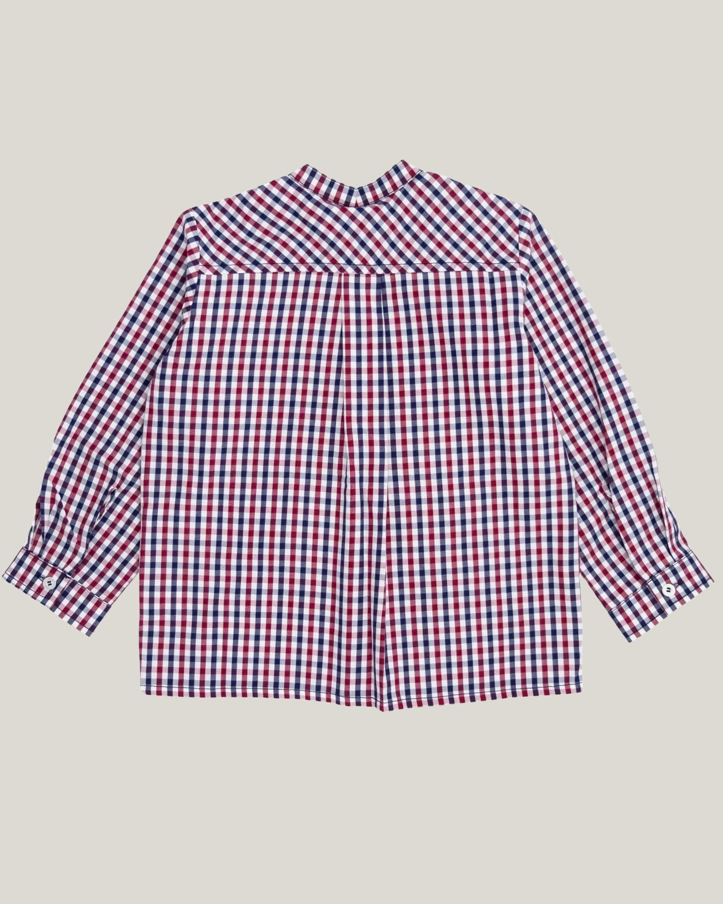 Hakim yaka ekose erkek çocuk gömlek arka görünüm %100 pamuk Ozmoz 4-8 yaş