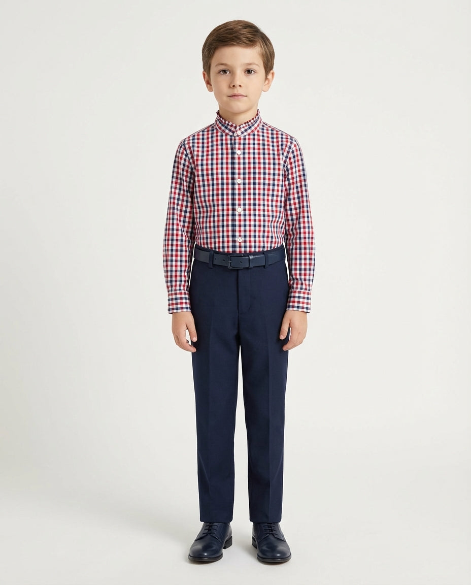 Ozmoz erkek çocuk ekose gömlek tam boy lacivert pantolon kombin 4-8 yaş