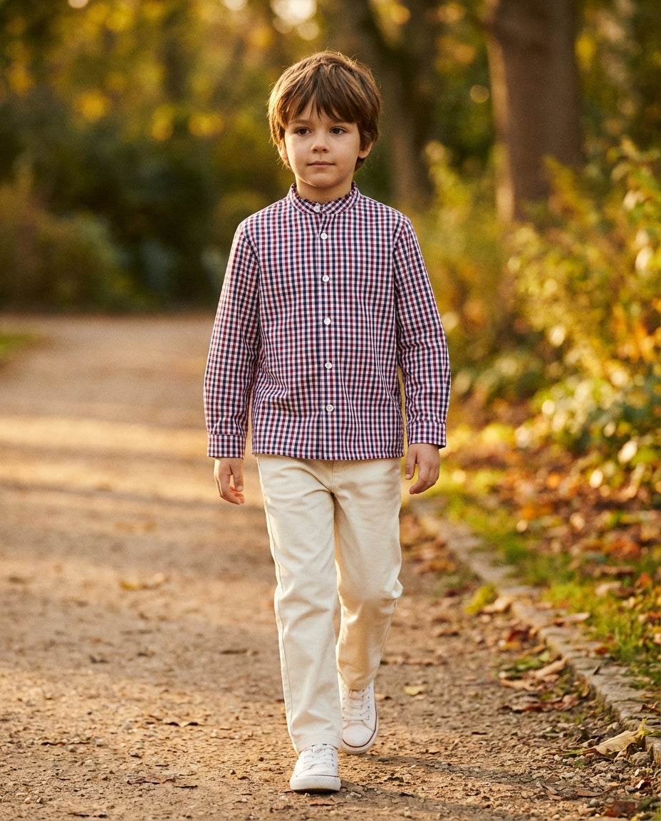 Ozmoz erkek çocuk ekose pamuk gömlek doğa lifestyle 4-8 yaş bordo kareli