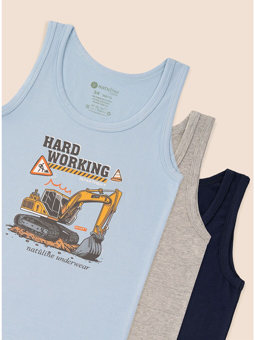 Natuline 3007 Organik Pamuklu Likralı Atlet Hard Working 3'lü Paket