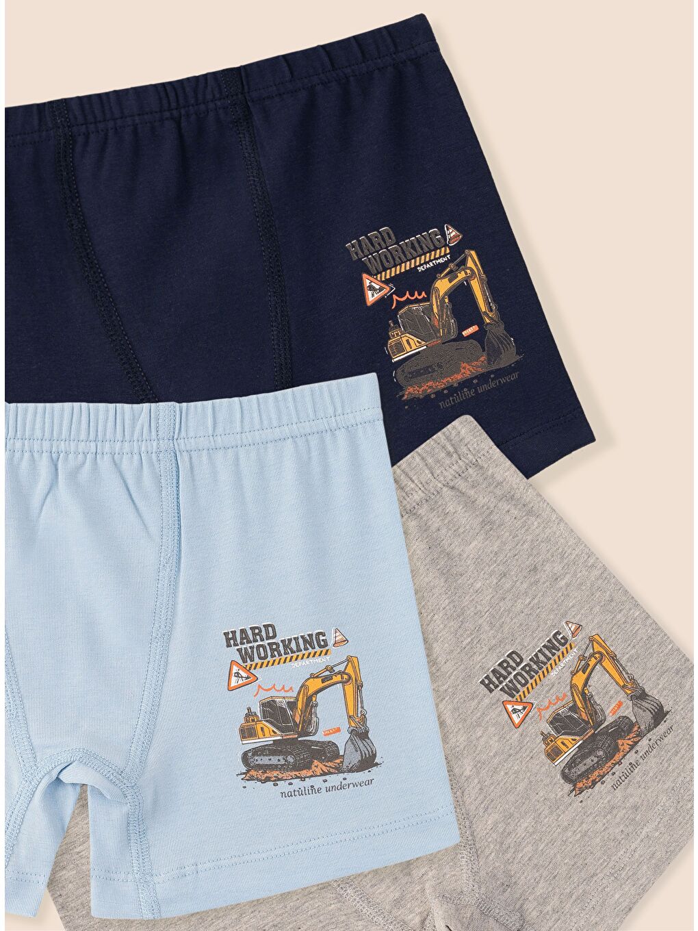 Natuline 3507 Organik Pamuklu Likralı Boxer Hard Working 3'lü Paket