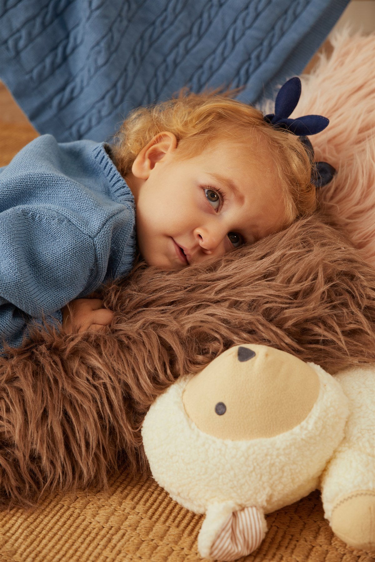 Organik Pamuk Kedi Desenli İndigo Triko 2’li Bebek Takımı | GOTS Sertifikalı Unisex Set