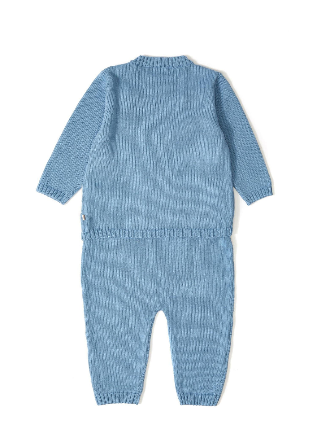 Organik Pamuk Kedi Desenli İndigo Triko 2’li Bebek Takımı | GOTS Sertifikalı Unisex Set