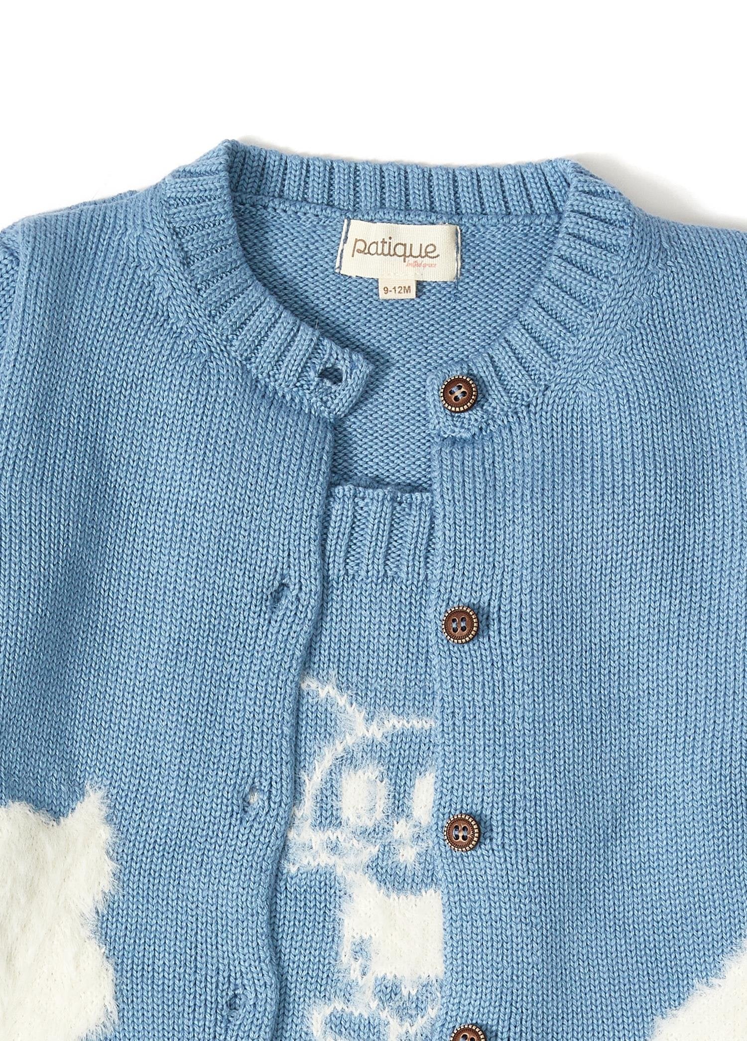 Organik Pamuk Kedi Desenli İndigo Triko 2’li Bebek Takımı | GOTS Sertifikalı Unisex Set