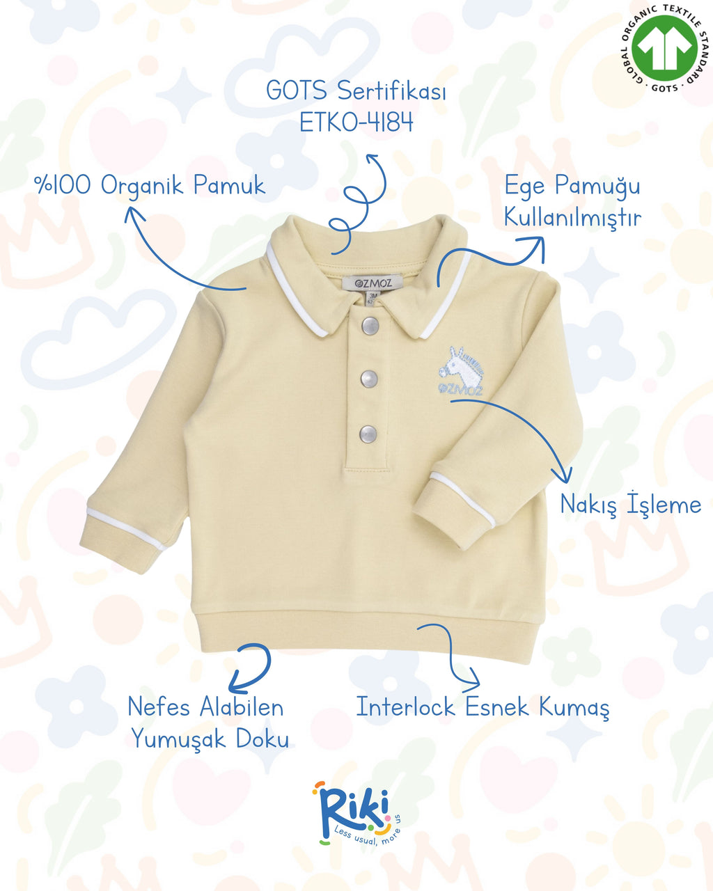 Crystal Baby Organik Pamuk Polo Yaka Uzun Kollu Üst – Hay Yellow