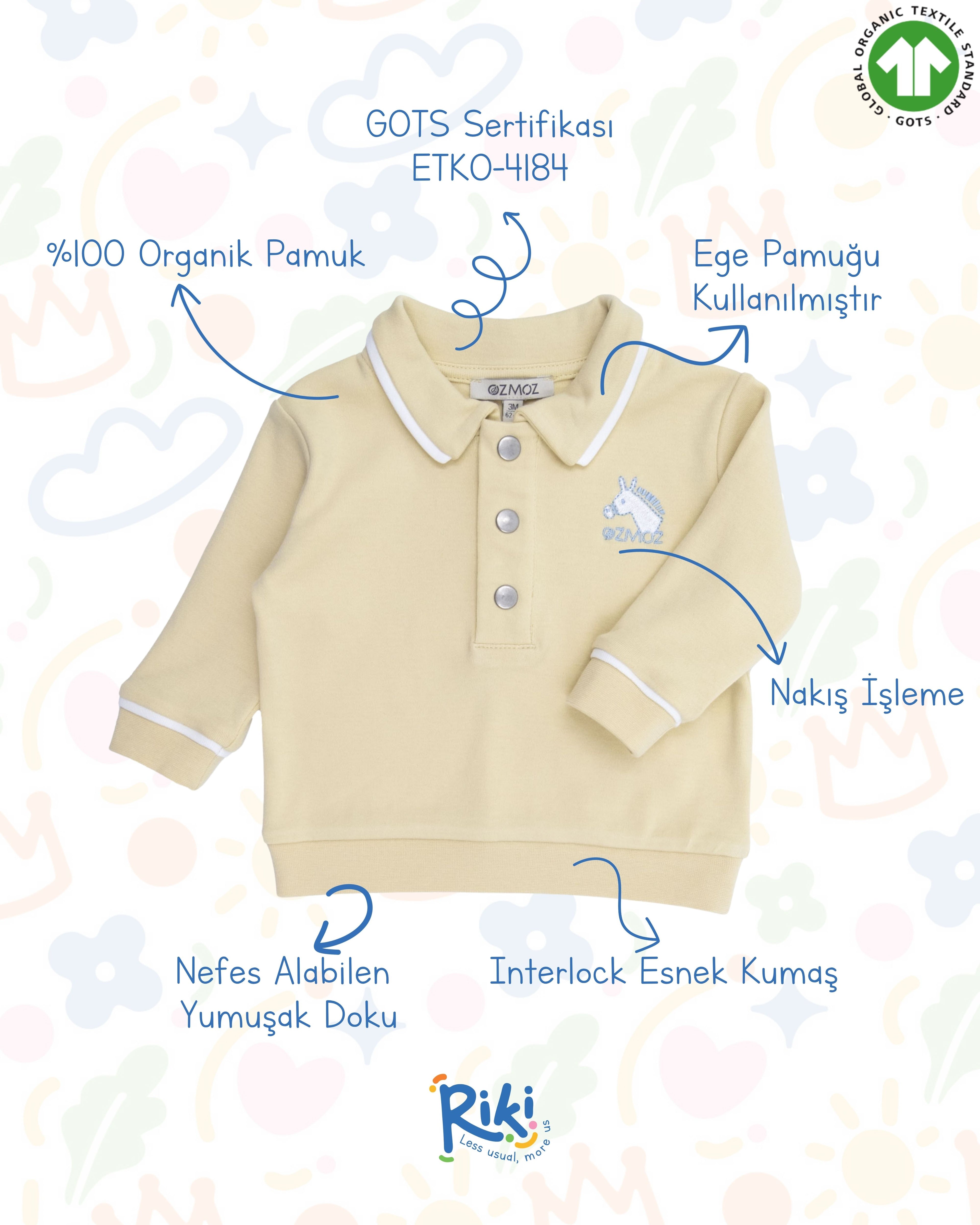 Crystal Baby Organik Pamuk Polo Yaka Uzun Kollu Üst – Hay Yellow