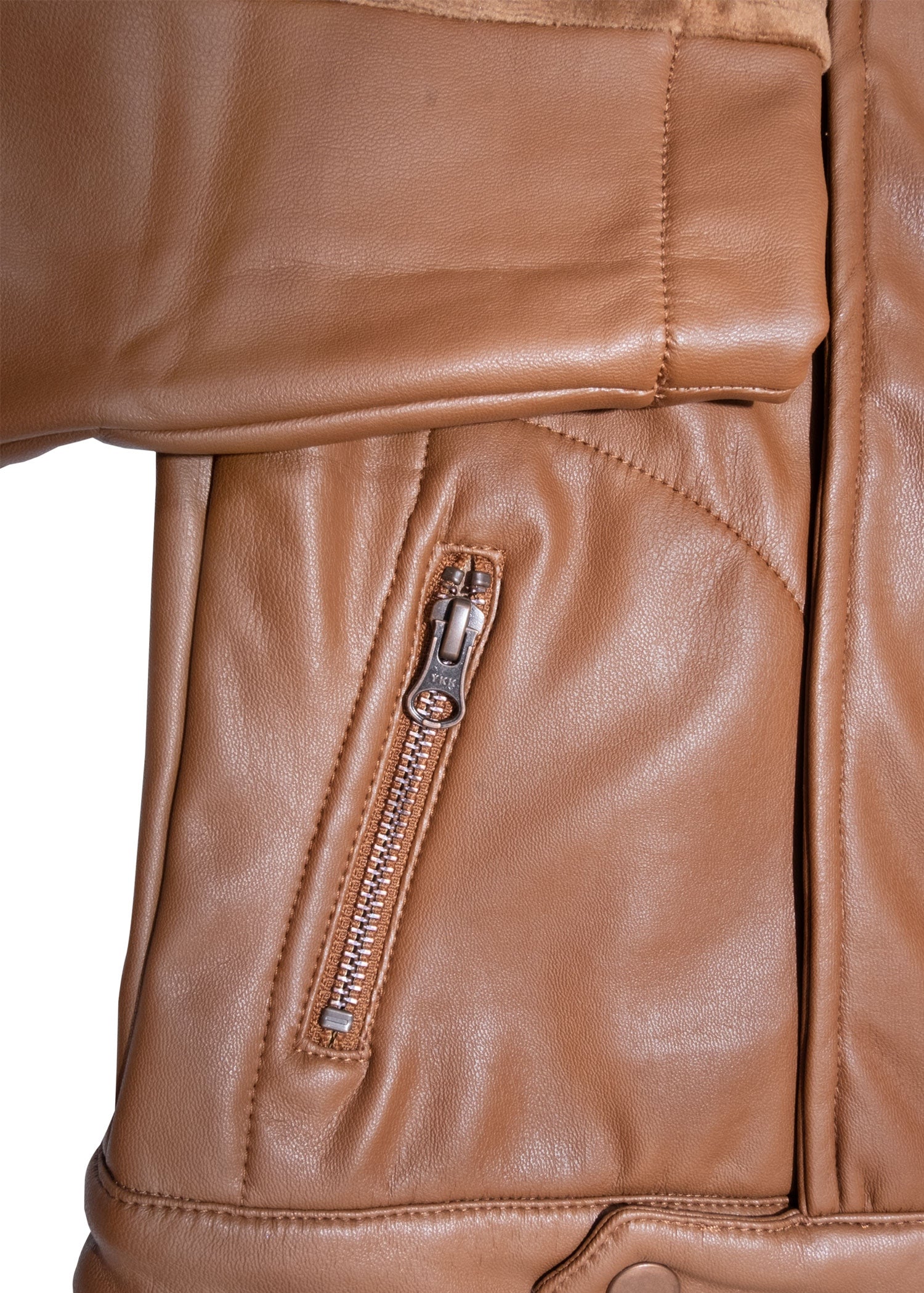 Karamel Suni Deri Kadife Detaylı Erkek Çocuk Mont | Kışlık Premium Model