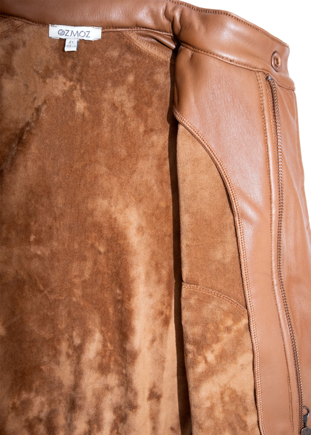 Karamel Suni Deri Kadife Detaylı Erkek Çocuk Mont | Kışlık Premium Model