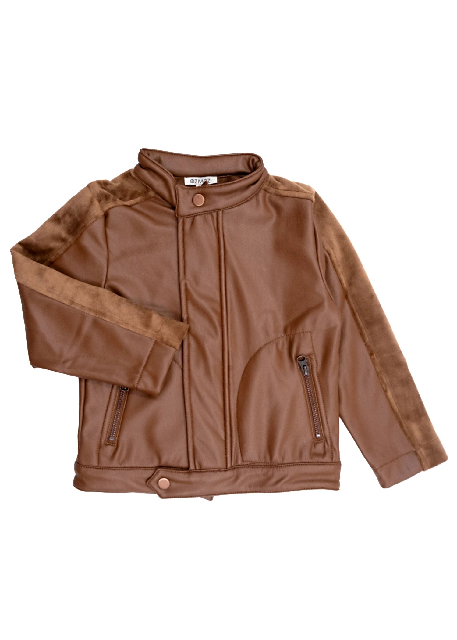 Karamel Suni Deri Kadife Detaylı Erkek Çocuk Mont | Kışlık Premium Model