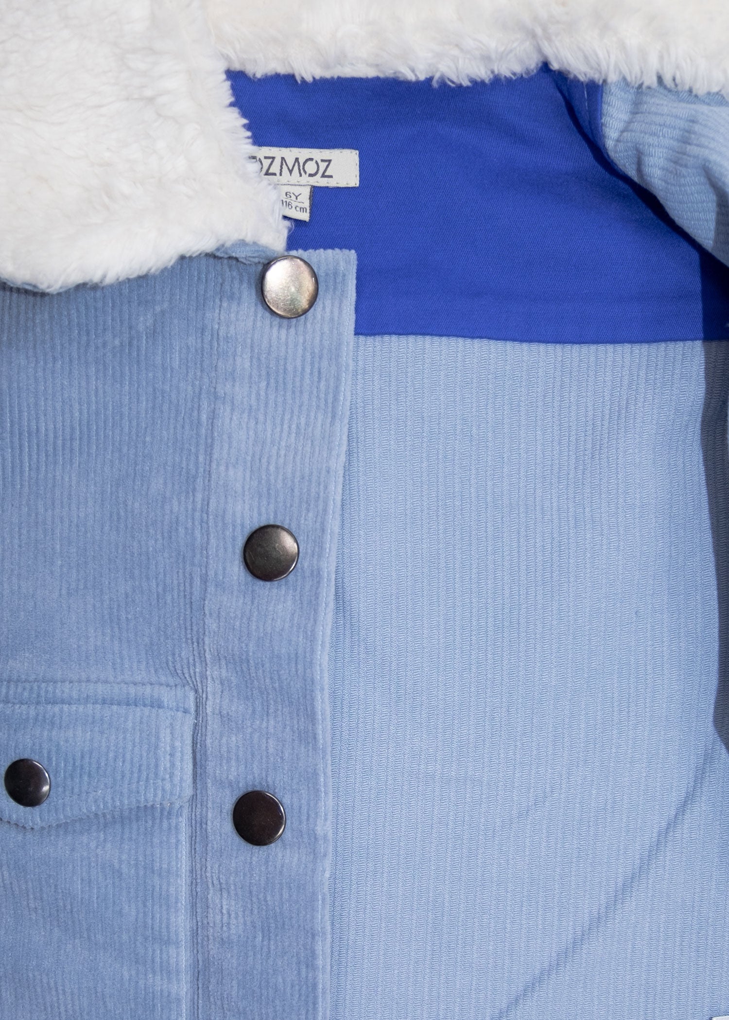 Fitilli Kadife Açık Mavi Erkek Çocuk Ceket | Peluş Yaka Kışlık Spor Model