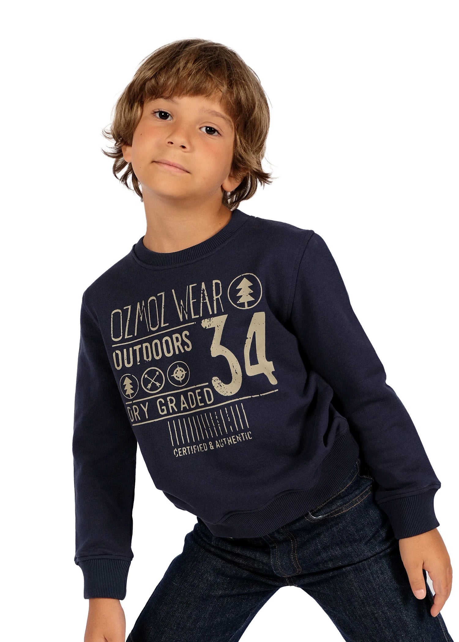 Organik Pamuk Baskılı Lacivert Erkek Çocuk Sweatshirt – Yumuşak ve Rahat Kalıp