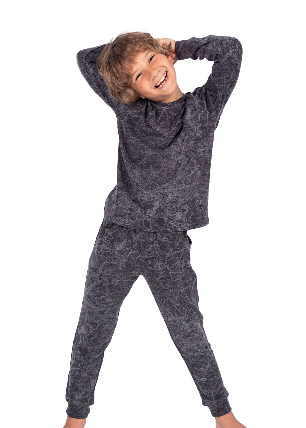 Pamuk Örme Mermer Desenli Erkek Çocuk Pijama Takımı