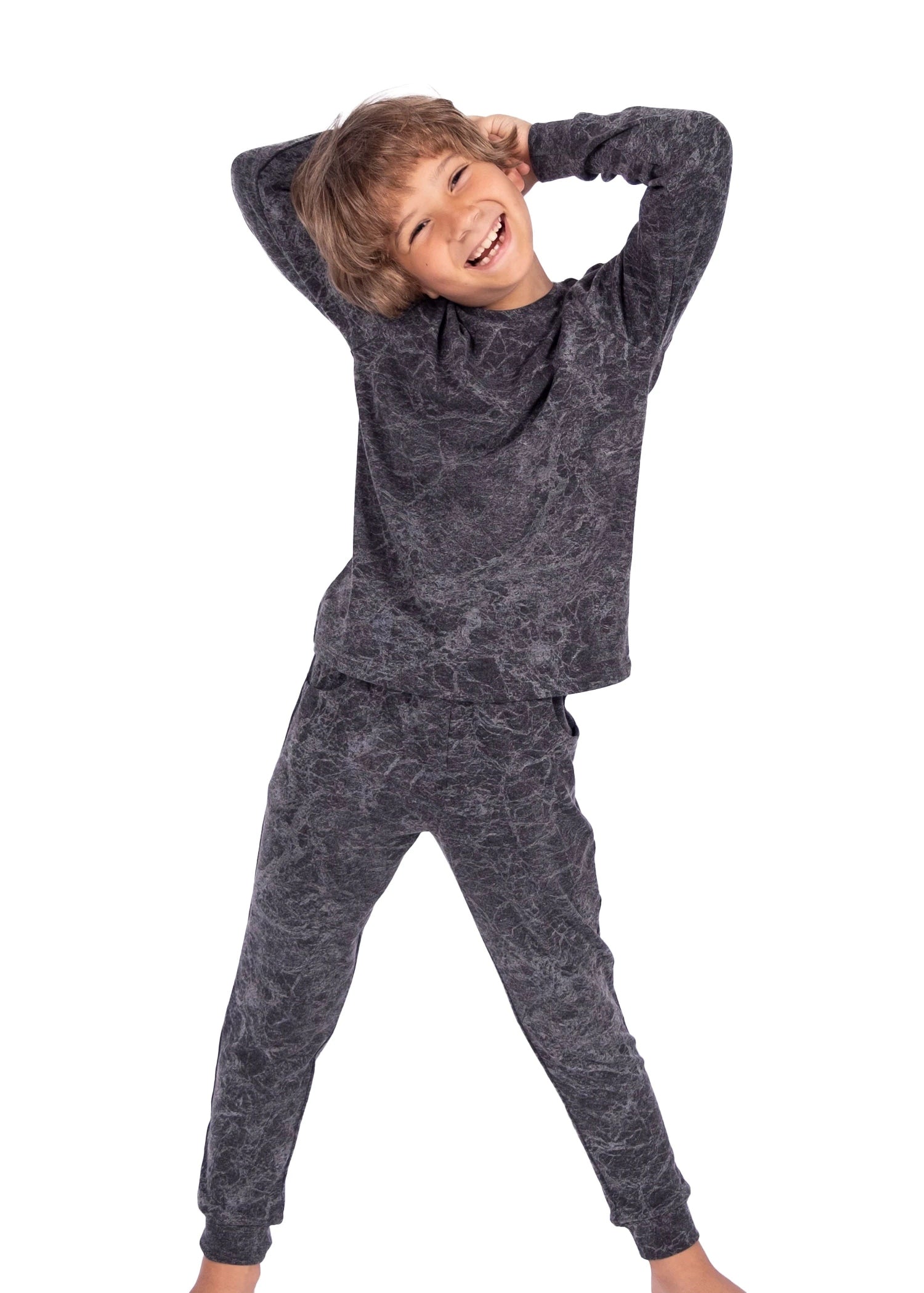 Pamuk Örme Mermer Desenli Erkek Çocuk Pijama Takımı