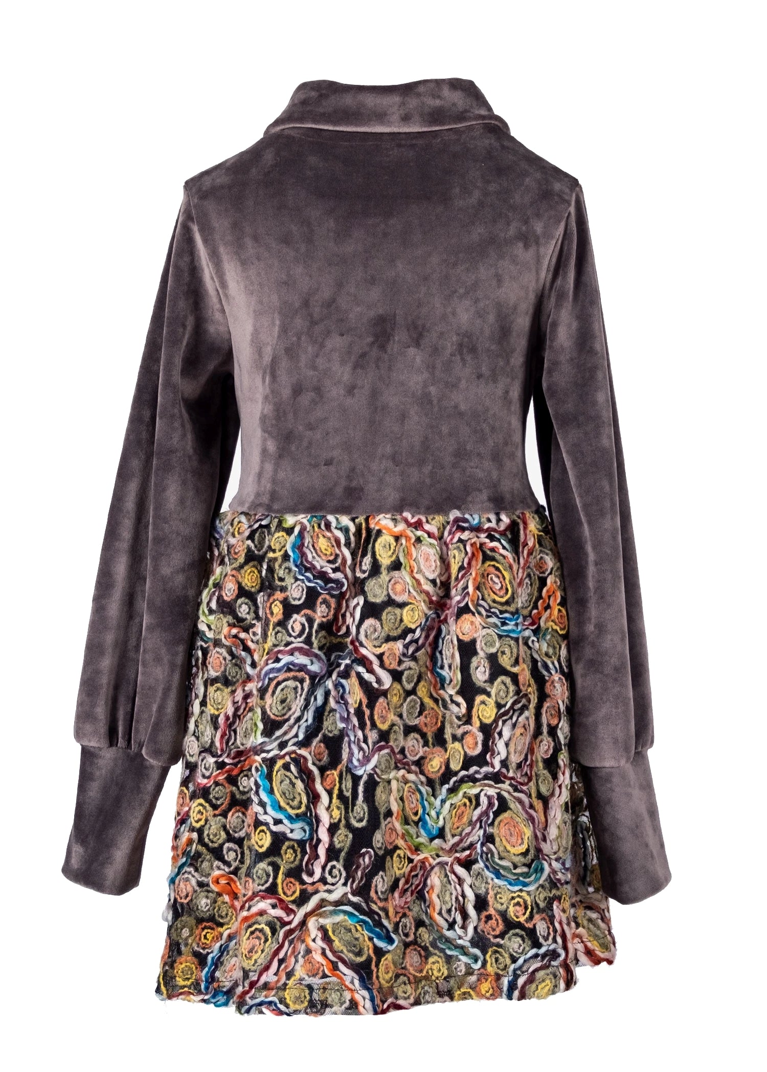 Eteği Yün İşlemeli Örme Kadife Kumaş Kışlık Kız Çocuk Elbise - Şapkalı