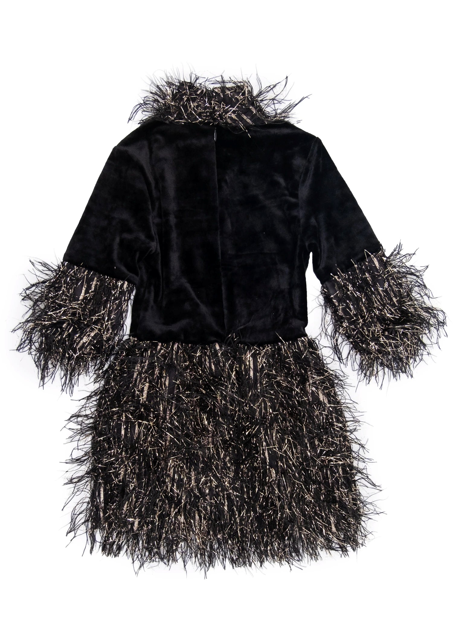 Sim Püsküllü Siyah Kadife Kız Çocuk Abiye Parti Elbisesi