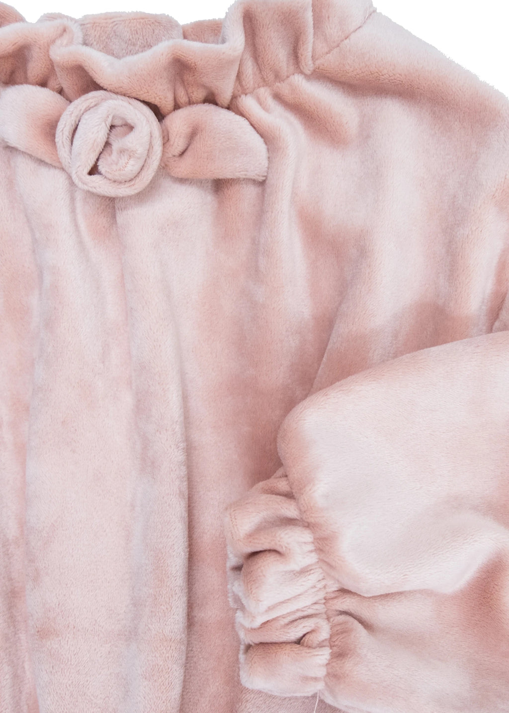 Yarım Boğazlı Yumuşacık Pudra Pembe Kadife Kız Çocuk Elbise