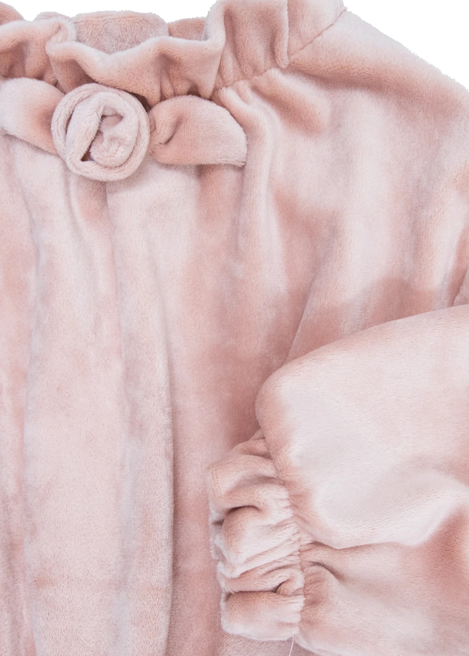 Yarım Boğazlı Yumuşacık Pudra Pembe Kadife Kız Çocuk Elbise